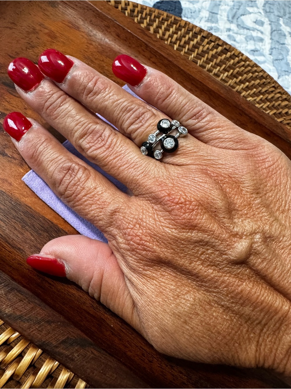 Stunning Melinda Maria size 6 Onyx Diamonette and Silver Ring New with Tags